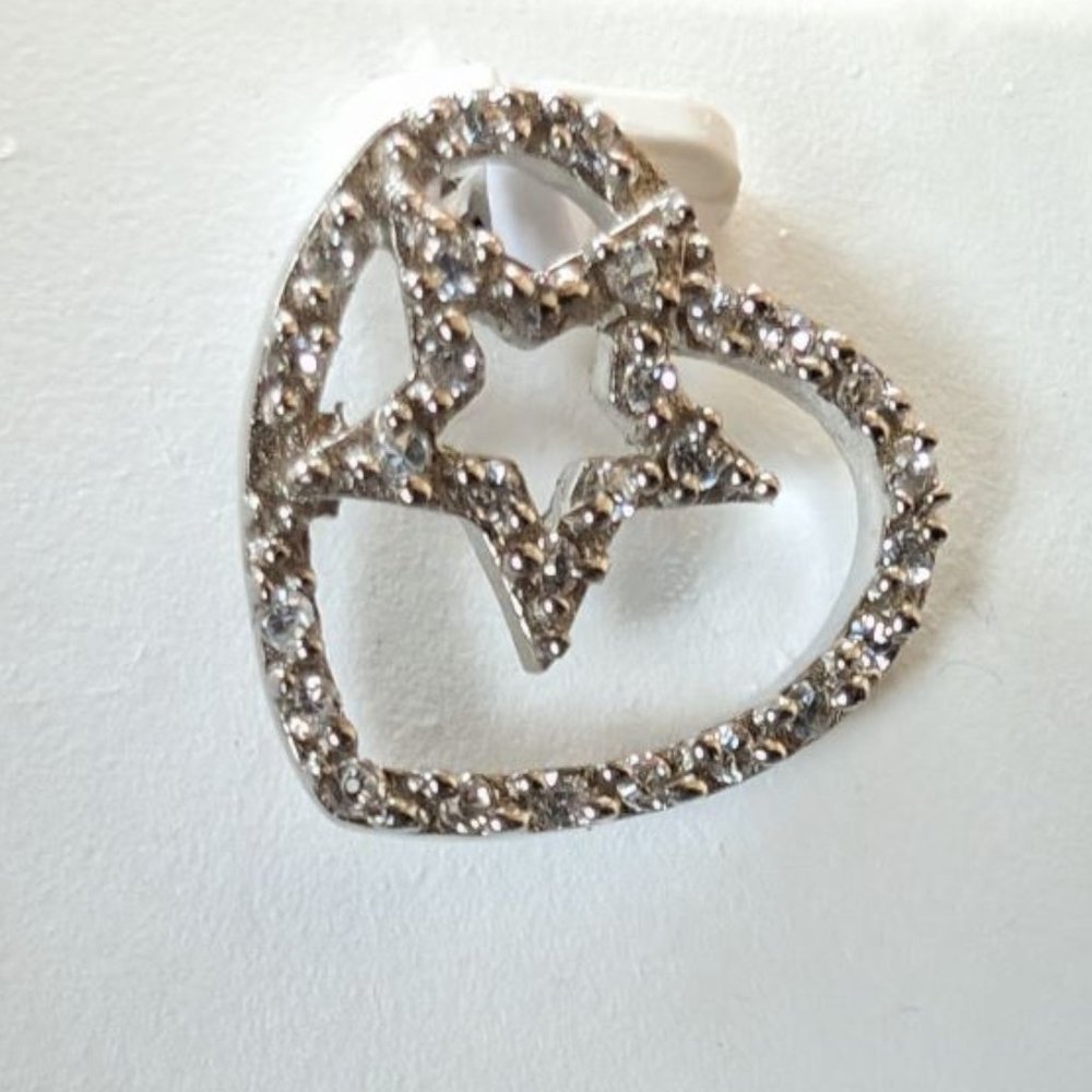Beautiful Heart & Star Pendant .925 Sterling Silver Set With CZ's